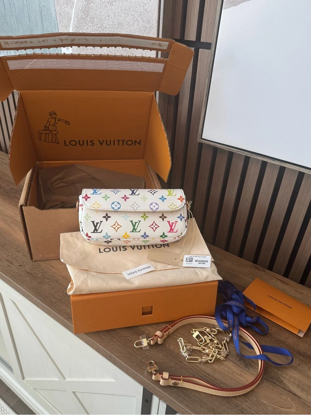 Louis Vuitton Murakami White Multicolor Monogram Wallet on Chain Ivy crossbody